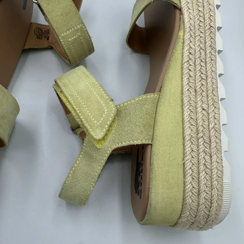 Sorel Cameron Espadrille Sandals Women's 9.5 Neon Green Yellow NL 4014-757‎ READ